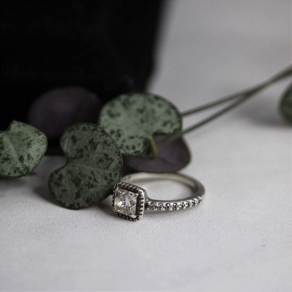 Pandora Timeless Square Sparkling Halo Ring Sterling Silver 190940 Size 6 54